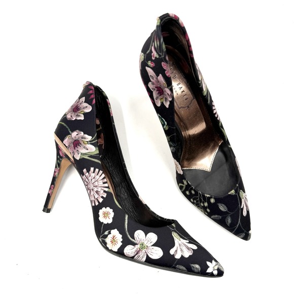 Ted Baker Shoes - Ted Baker Neevo 3 Pumps Black Floral Pointed Toe Heels Womens 38 / 7.5